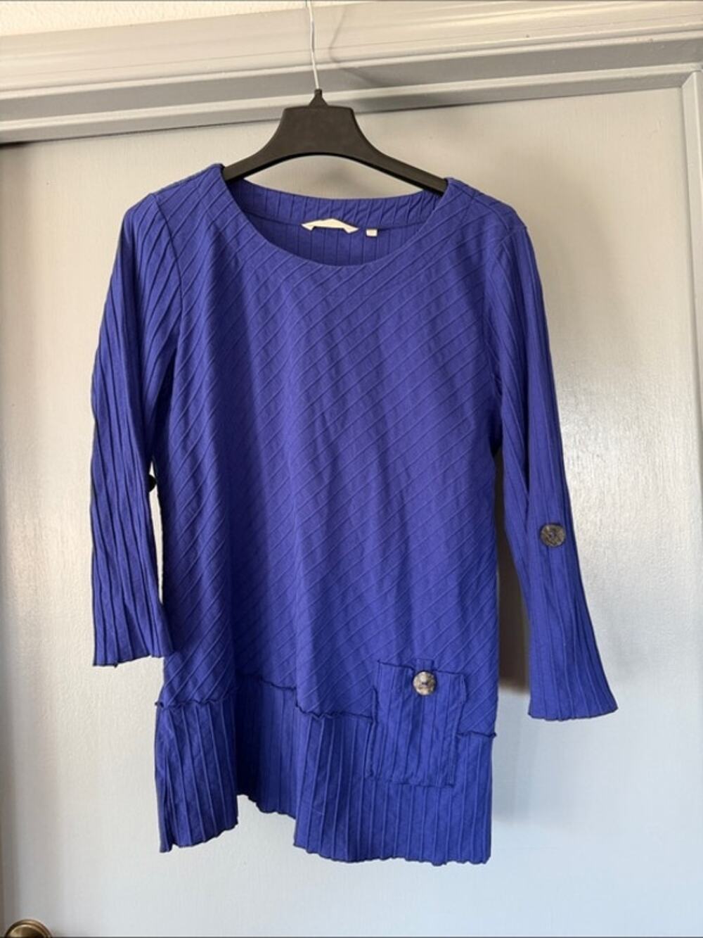 Soft Surroundings 100% Cotton Purple Pullover Top Roll Tab 3/4 Sleeves sz L